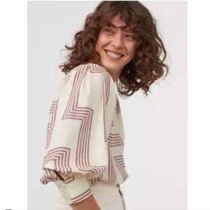 H&M patterned cream blouse, three-quarter billow sleeves with cuff